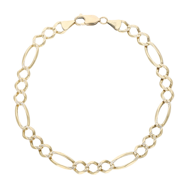 Pulsera de tres eslabones por uno platinado en oro amarillo 14 kilates.