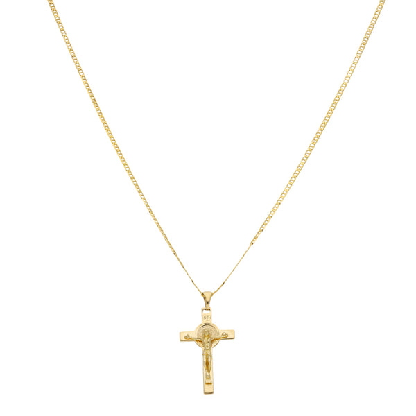 Gargantilla eslabón nudo marino con crucifijo diseño especial en oro amarillo 14 kilates.