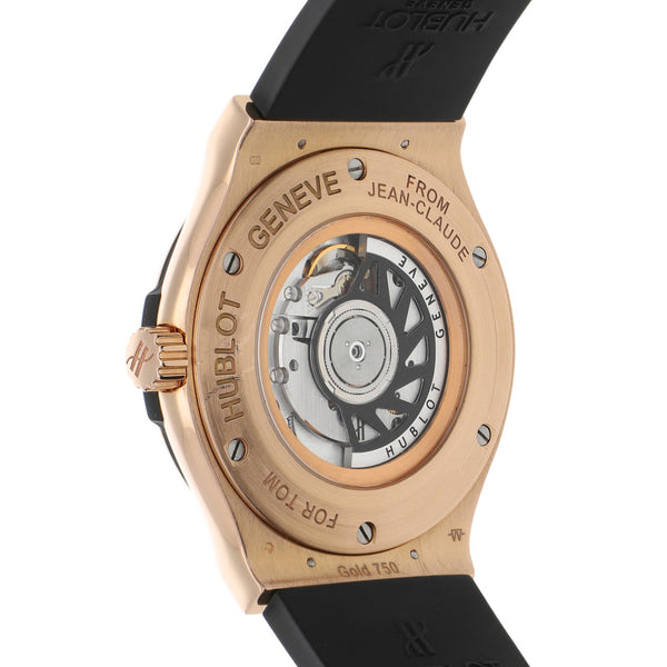 Reloj Hublot para caballero modelo Classic Fusion caja y broche en oro rosa 18 kilates.