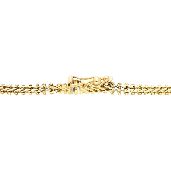 Pulsera eslabón boleado en oro tres tonos 14 kilates.