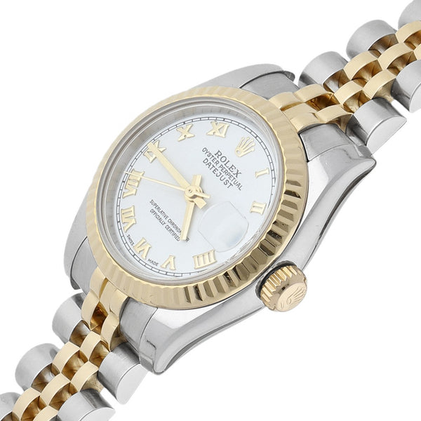 Reloj Rolex para dama modelo Oyster Perpetual DateJust vistas en oro amarillo 18 kilates.