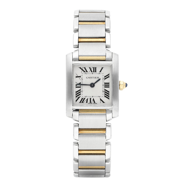 Reloj Cartier para dama modelo Tank Française vistas en oro amarillo 18 kilates.