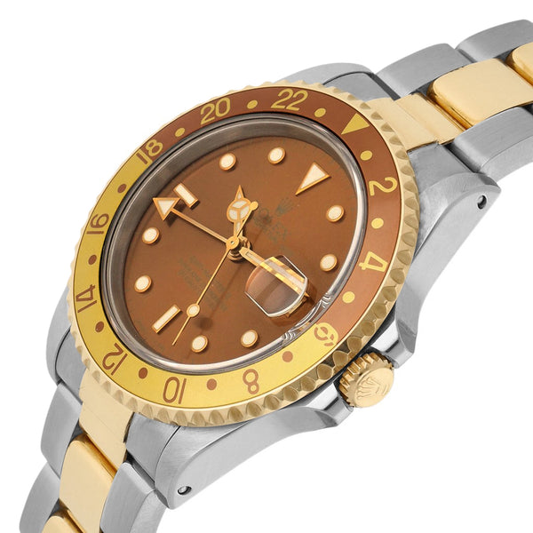 Reloj Rolex para caballero modelo Oyster Perpetual Date GMT Master II vistas en oro amarillo 18 kilates.