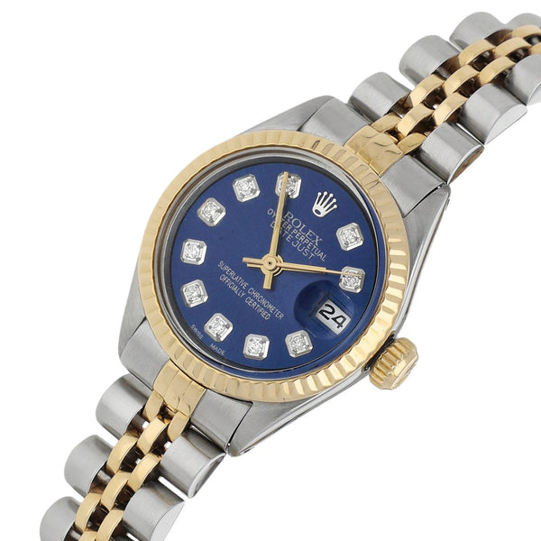 Reloj Rolex para dama modelo Oyster Perpetual DateJust vistas en oro amarillo 18 kilates.
