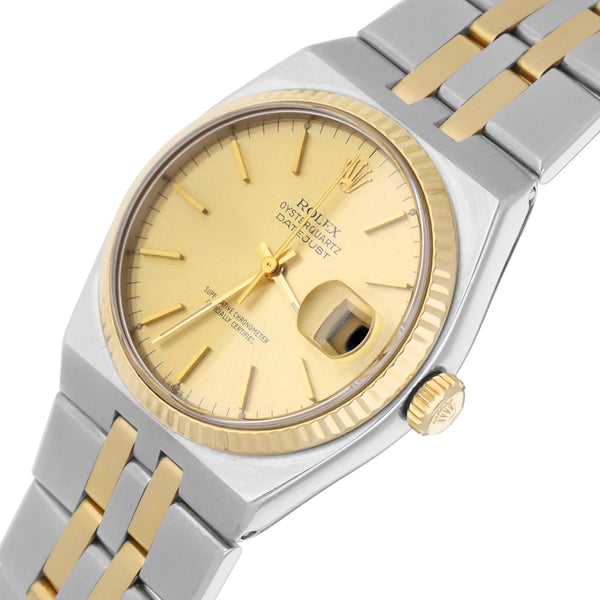Reloj Rolex para caballero modelo Oysterquartz DateJust vistas en oro amarillo 18 kilates.
