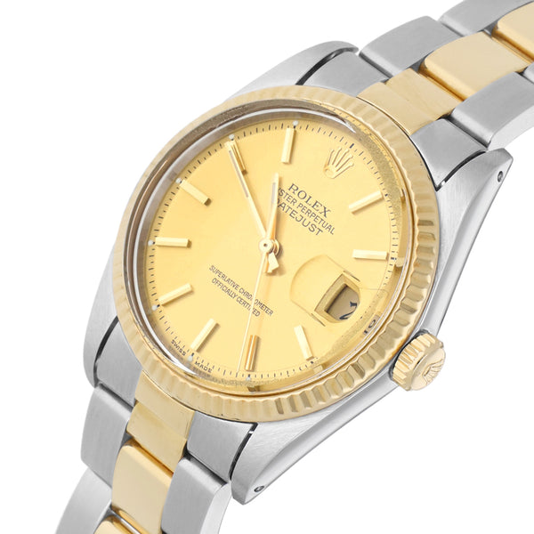 Reloj Rolex para caballero modelo Oyster Perpetual DateJust vistas en oro amarillo 18 kilates.