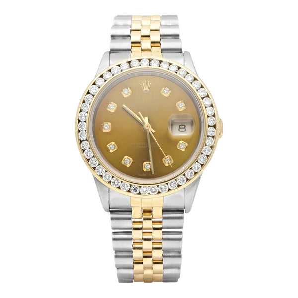 Reloj Rolex para caballero modelo Oyster Perpetual Date vistas en oro amarillo 18 kilates.