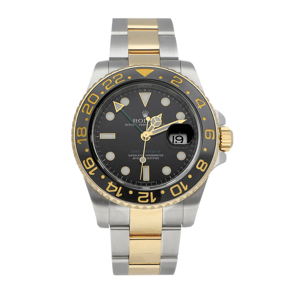 Reloj Rolex para caballero modelo Oyster Perpetual Date GMT Master II vistas en oro amarillo 18 kilates.