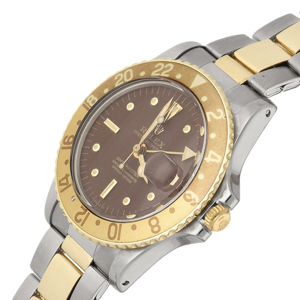 Reloj Rolex para caballero modelo Oyster Perpetual GMT-Master vistas oro amarillo 14 kilates.