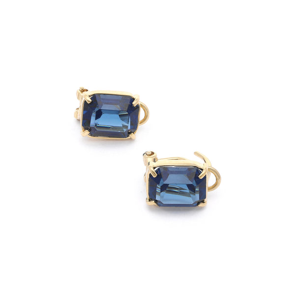 Aretes diseño especial con blue London en oro amarillo 14 kilates.