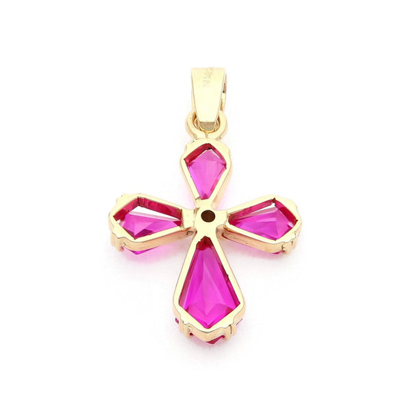 Cruz diseño especial con rosalinda y circonias en oro amarillo 14 kilates.