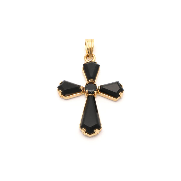 Cruz diseño especial con ónix en oro amarillo 14 kilates.