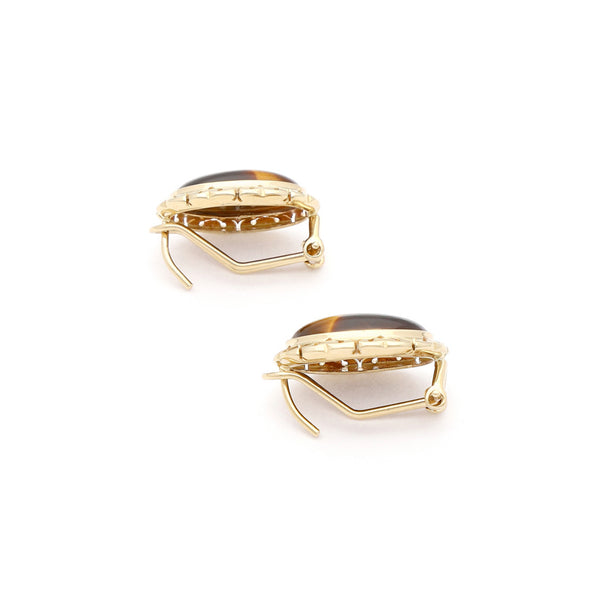 Aretes calados con ojo de tigre en oro amarillo 14 kilates.