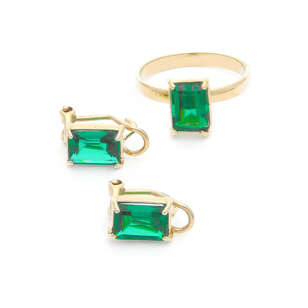 Juego anillo y aretes diseño especial con obsidianas en oro amarillo 14 kilates.