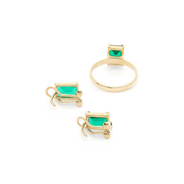 Juego anillo y aretes diseño especial con obsidianas en oro amarillo 14 kilates.