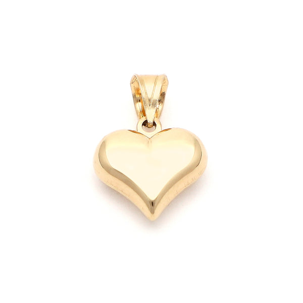 Dije hueco motivo corazón en oro amarillo 14 kilates.