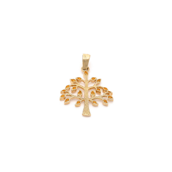 Dije facetado motivo árbol en oro amarillo 14 kilates.