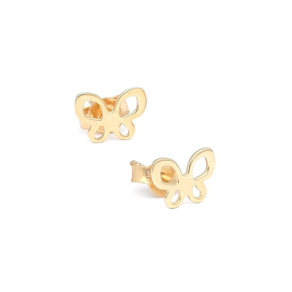 Aretes calados motivo mariposa en oro amarillo 14 kilates.