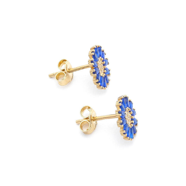 Aretes diseño especial con sintéticos motivo flor en oro amarillo 14 kilates.
