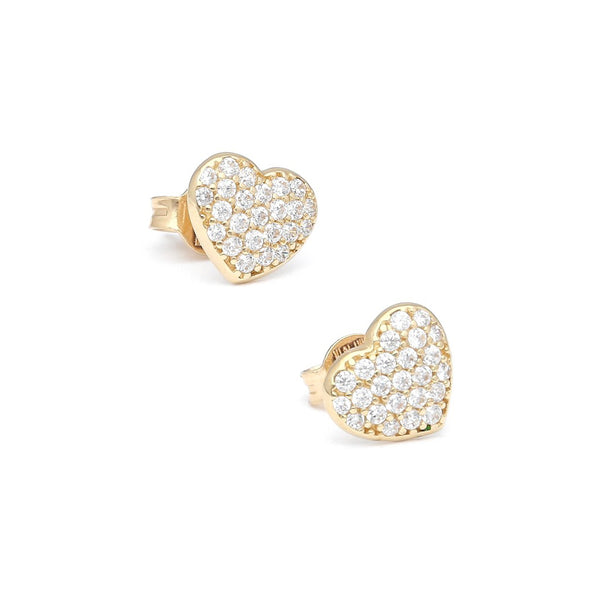 Aretes diseño especial con circonias motivo corazón en oro amarillo 14 kilates.