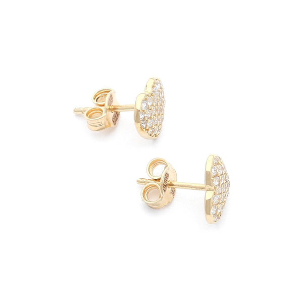 Aretes diseño especial con circonias motivo corazón en oro amarillo 14 kilates.