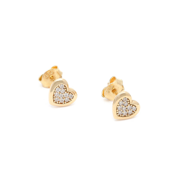 Aretes diseño especial con circonias motivo corazón en oro amarillo 14 kilates.