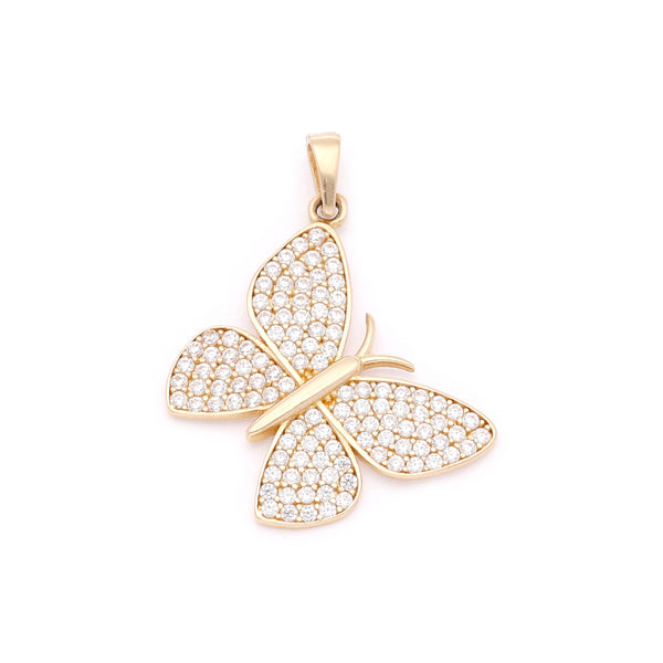 Dije diseño especial con circonias motivo mariposa en oro amarillo 14 kilates.
