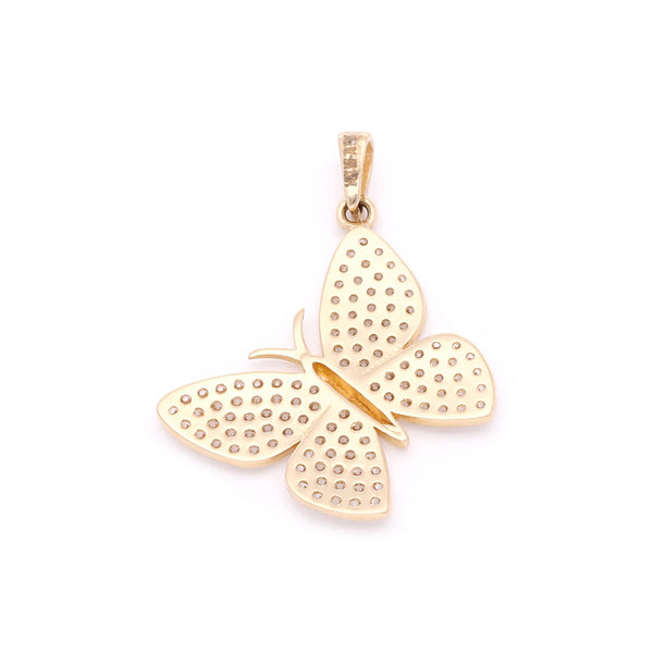 Dije diseño especial con circonias motivo mariposa en oro amarillo 14 kilates.