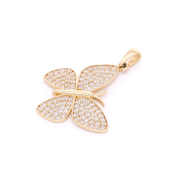 Dije diseño especial con circonias motivo mariposa en oro amarillo 14 kilates.