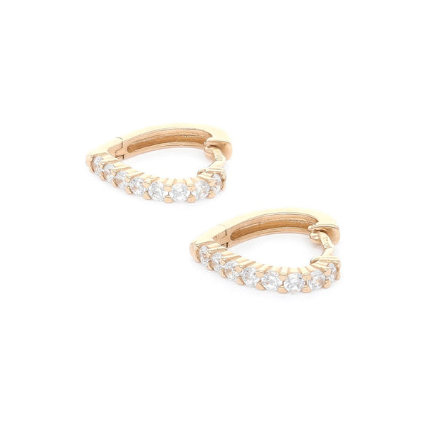 Arracadas diseño especial con circonias motivo corazón en oro amarillo 14 kilates.