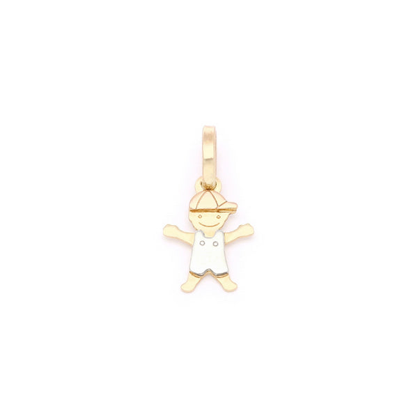 Dije diseño especial motivo niño en oro tres tonos 14 kilates.