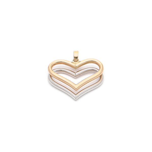Dije diseño especial motivo corazones en oro dos tonos 14 kilates.