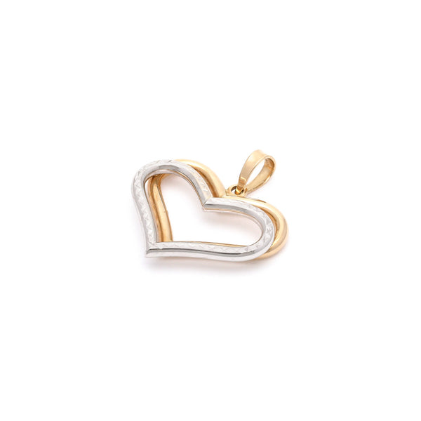 Dije diseño especial motivo corazones en oro dos tonos 14 kilates.