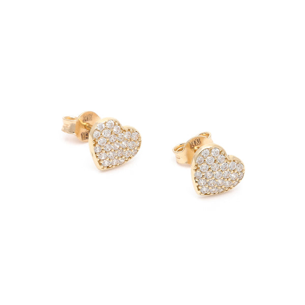 Aretes diseño especial con circonias motivo corazón en oro amarillo 14 kilates.