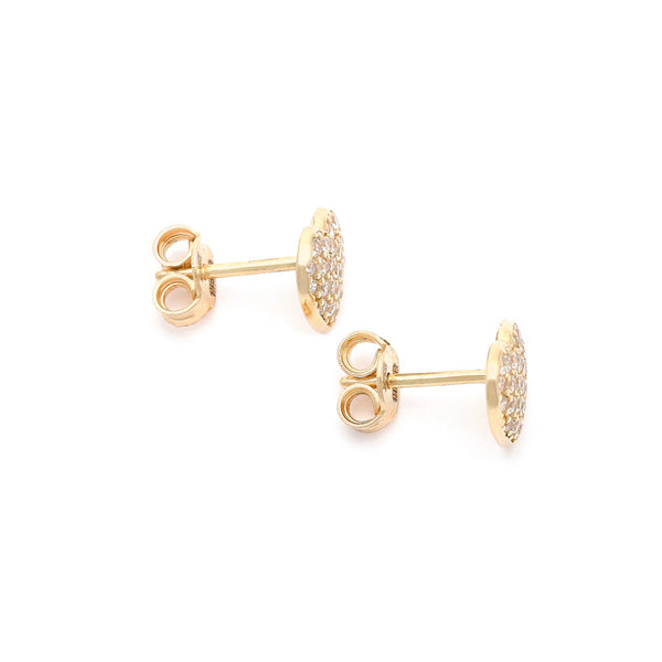 Aretes diseño especial con circonias motivo corazón en oro amarillo 14 kilates.