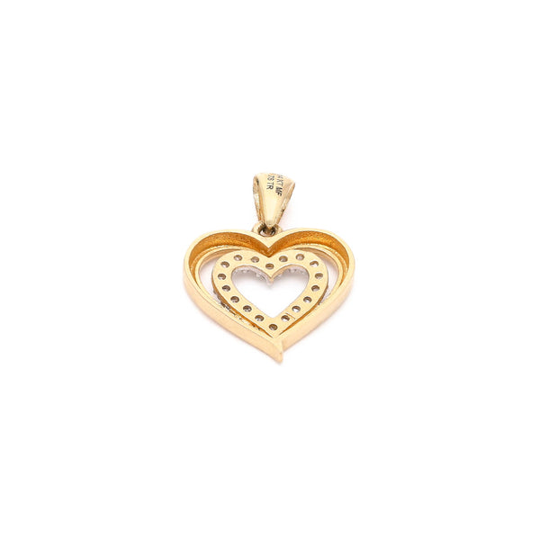 Dije diseño especial con circonias motivo corazón en oro amarillo 14 kilates.