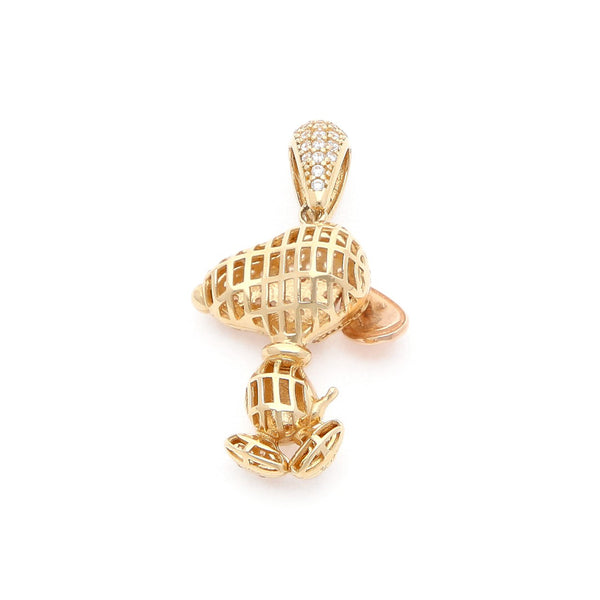 Dije diseño especial con circonias motivo perro en oro dos tonos 14 kilates.