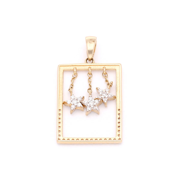 Dije diseño especial motivo estrellas con circonias en oro amarillo 14 kilates.