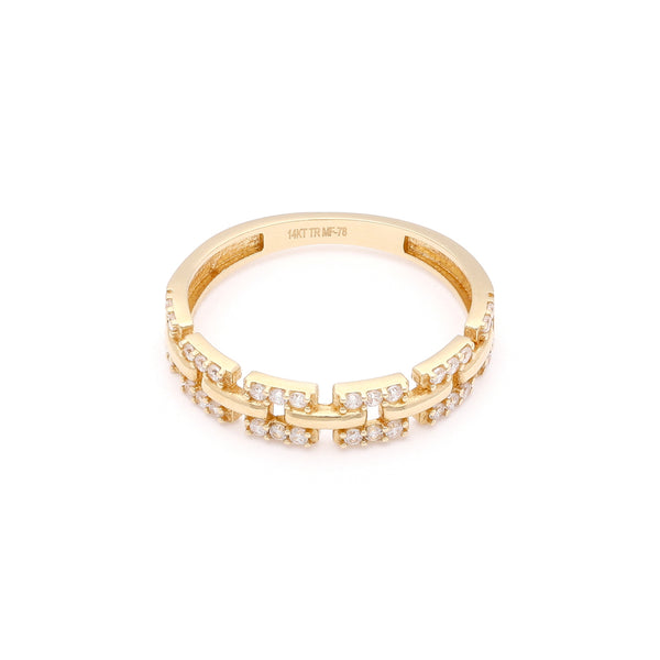 Anillo diseño especial con circonias en oro amarillo 14 kilates.