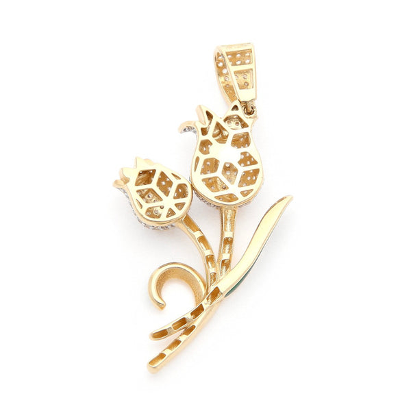 Dije diseño especial con circonias y esmalte motivo flores en oro amarillo 14 kilates.