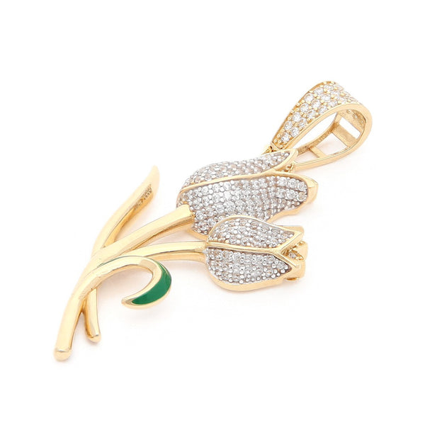 Dije diseño especial con circonias y esmalte motivo flores en oro amarillo 14 kilates.