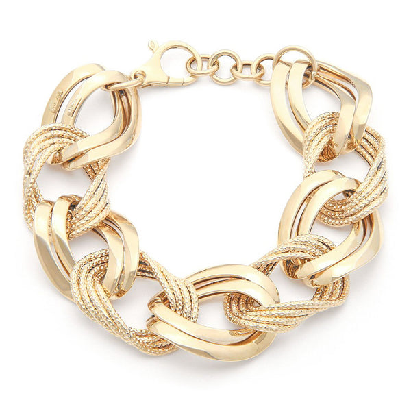 Pulsera eslabón trenzado en oro amarillo 14 kilates.