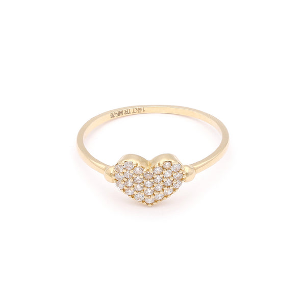 Anillo diseño especial motivo corazón con circonias en oro amarillo 14 kilates.