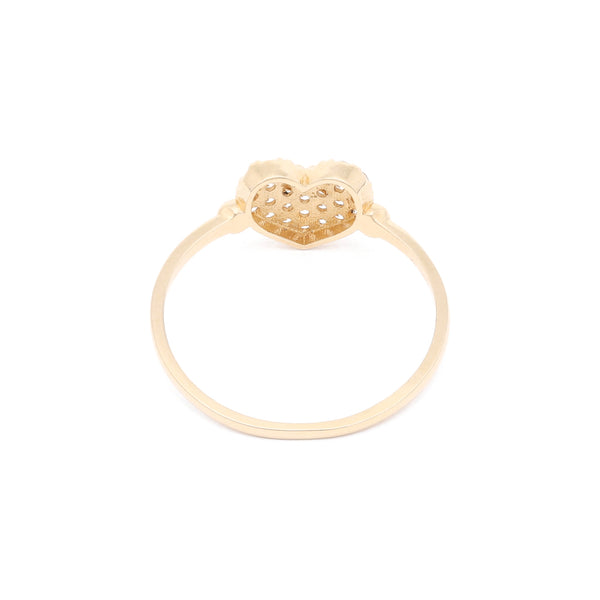 Anillo diseño especial motivo corazón con circonias en oro amarillo 14 kilates.