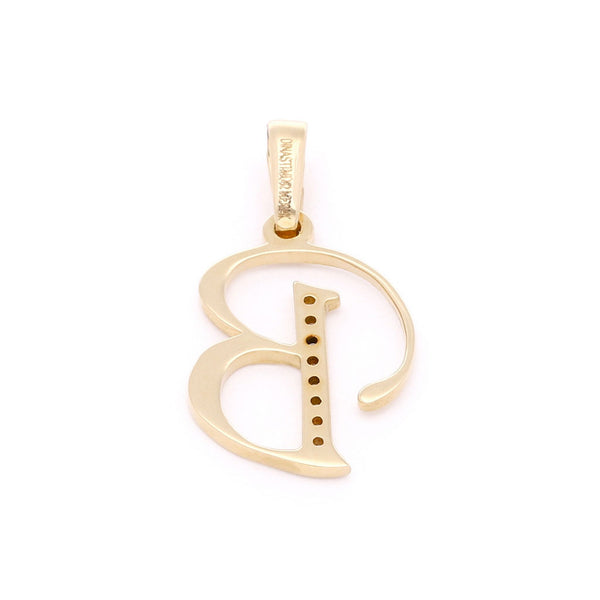Dije diseño especial motivo letra B con circonias en oro amarillo 14 kilates.