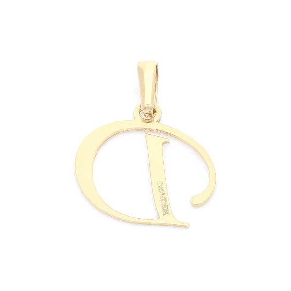 Dije liso motivo letra D en oro amarillo 14 kilates.