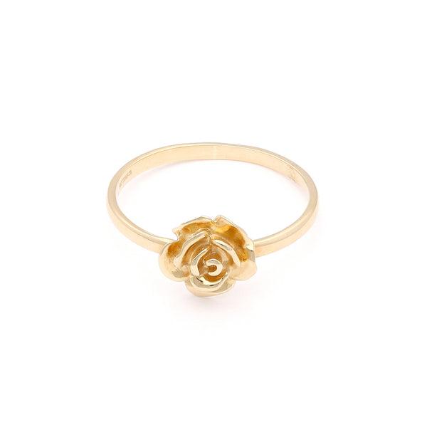 Anillo liso motivo flor en oro amarillo 14 kilates.
