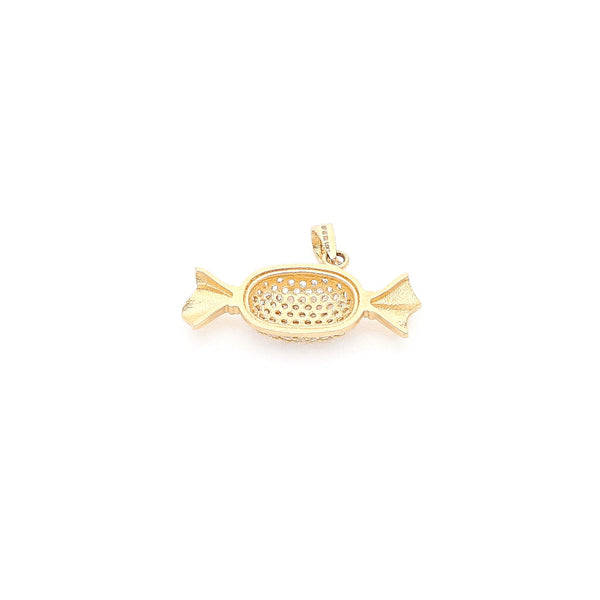Dije diseño especial motivo caramelo con circonias en oro amarillo 14 kilates.