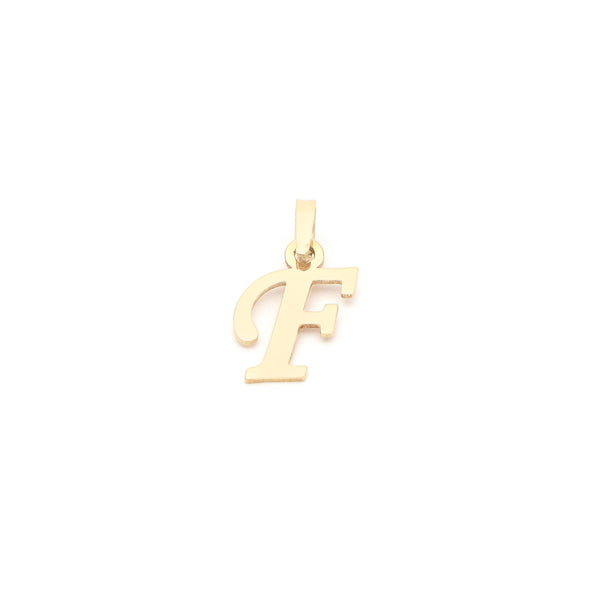 Dije liso motivo letra F en oro amarillo 14 kilates.