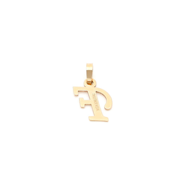 Dije liso motivo letra F en oro amarillo 14 kilates.